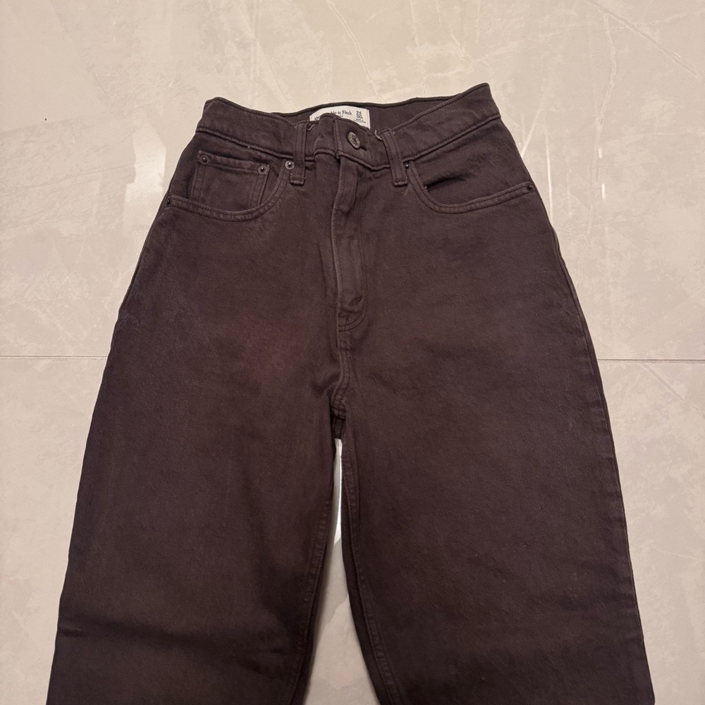 abercrombie and fitch the 90’s straight ultra high rise brown jeans - Picture 5 of 6